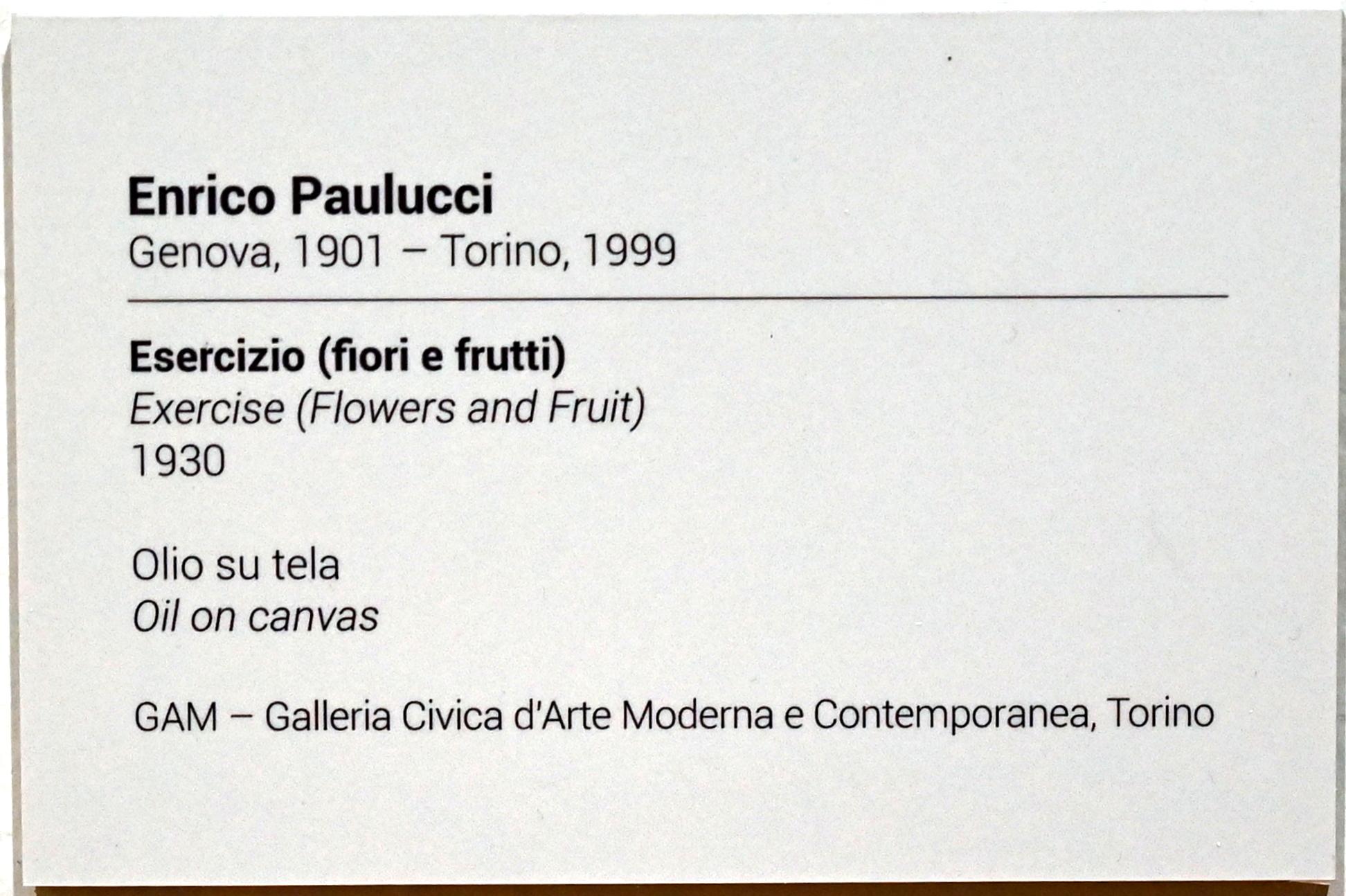 Enrico Paulucci (1929–1976), Studie (Blumen und Obst), Turin, GAM Torino, Ausstellung "Eine Reise gegen den Strom" vom 05.05.-12.09.2021, Saal 5, 1930, Bild 2/2