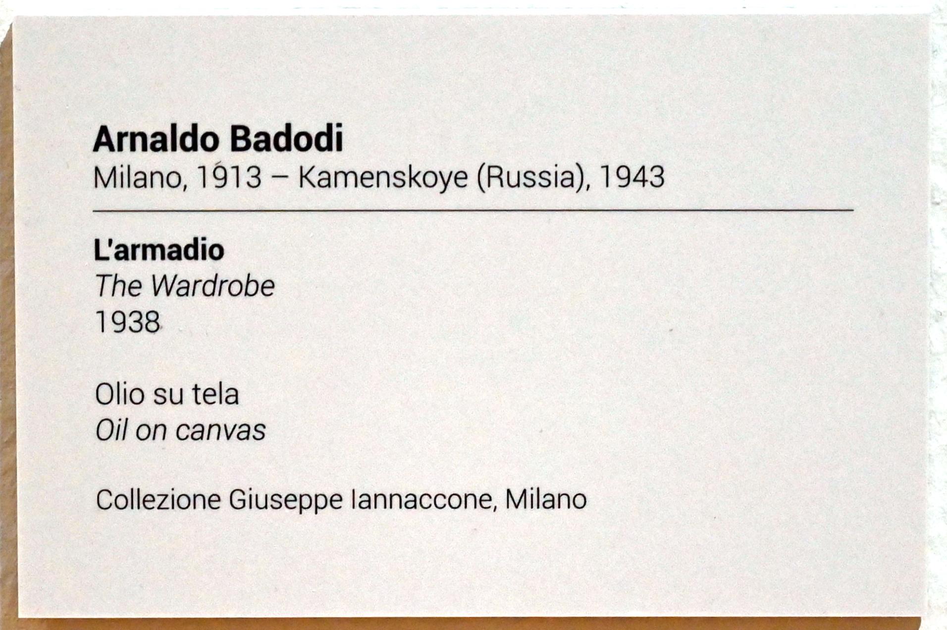 Arnaldo Badodi (1938–1941), Schrank, Turin, GAM Torino, Ausstellung "Eine Reise gegen den Strom" vom 05.05.-12.09.2021, Saal 6, 1938, Bild 2/2