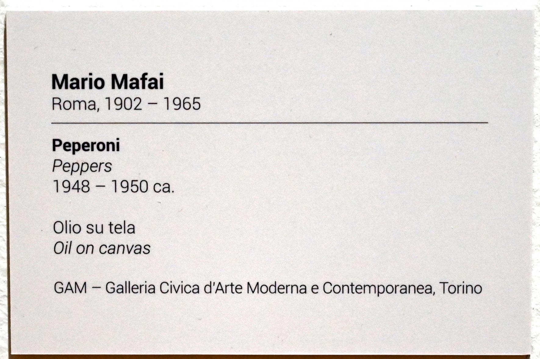 Mario Mafai (1928–1949), Peperoni, Turin, GAM Torino, Ausstellung "Eine Reise gegen den Strom" vom 05.05.-12.09.2021, Saal 6, um 1948–1950, Bild 2/2