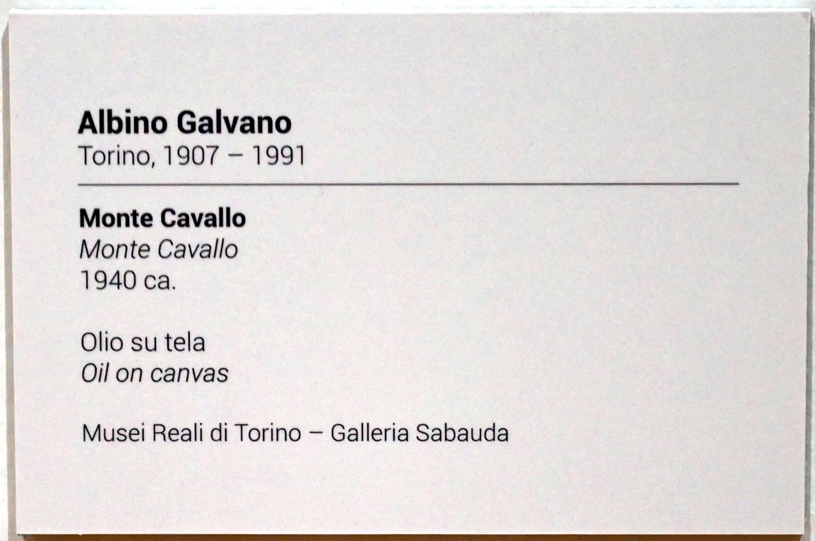 Albino Galvano (1940–1950), Monte Cavallo, Turin, GAM Torino, Ausstellung "Eine Reise gegen den Strom" vom 05.05.-12.09.2021, Saal 6, um 1940, Bild 2/2