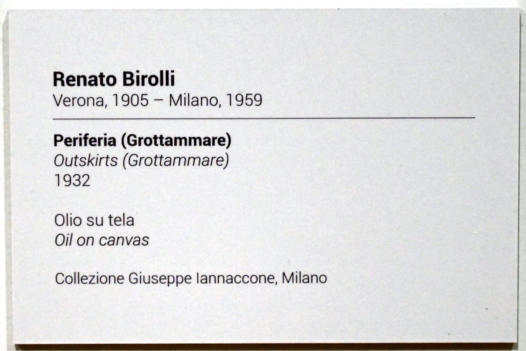 Renato Birolli (1931–1955), Stadtrand (Grottammare), Turin, GAM Torino, Ausstellung "Eine Reise gegen den Strom" vom 05.05.-12.09.2021, Saal 7, 1932, Bild 2/2