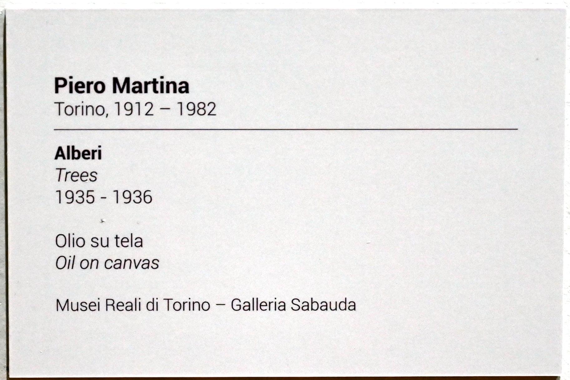 Piero Martina (1935–1943), Bäume, Turin, GAM Torino, Ausstellung "Eine Reise gegen den Strom" vom 05.05.-12.09.2021, Saal 7, 1935–1936, Bild 2/2
