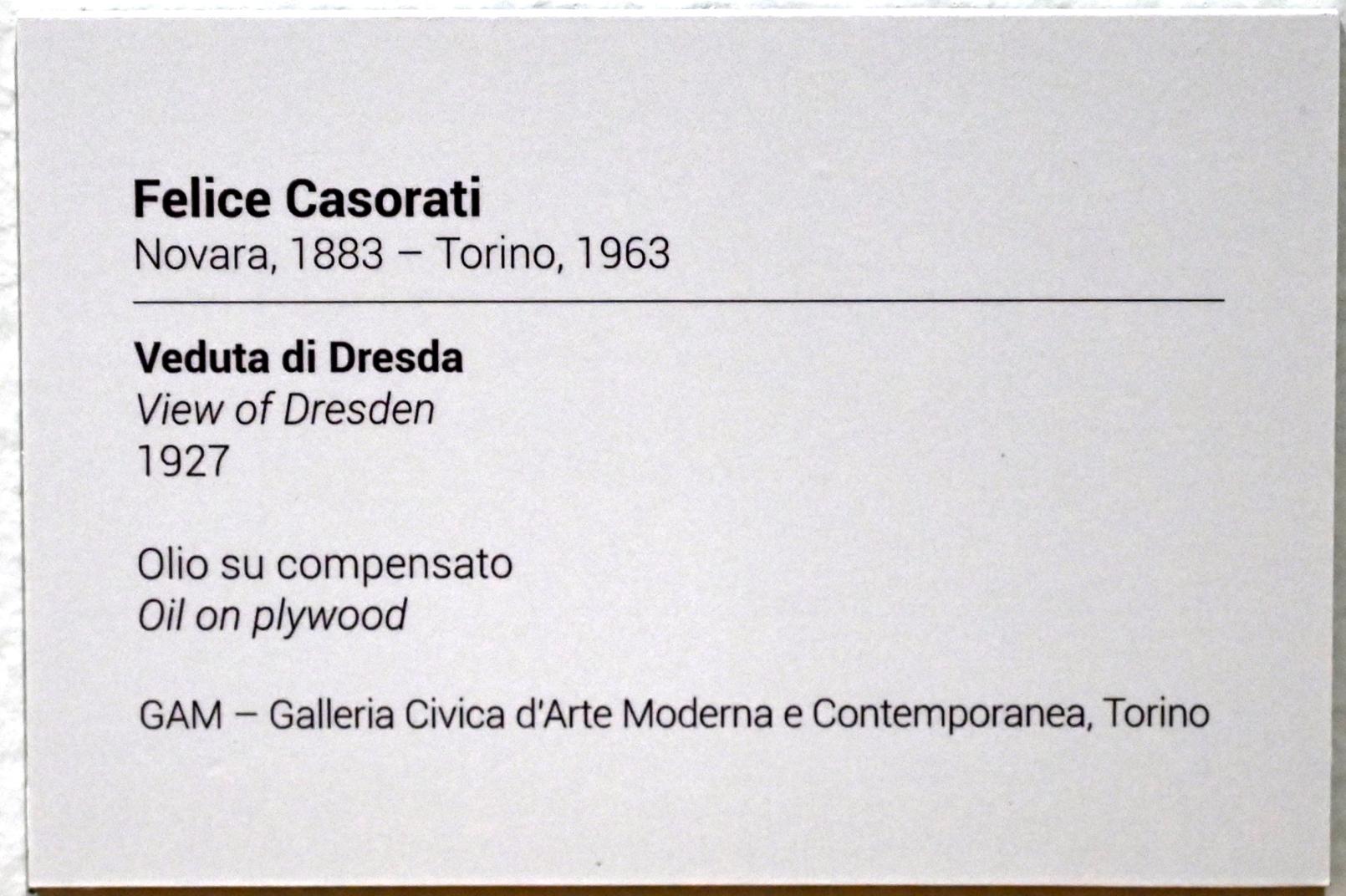 Felice Casorati (1919–1934), Blick auf Dresden, Turin, GAM Torino, Ausstellung "Eine Reise gegen den Strom" vom 05.05.-12.09.2021, Saal 7, 1927, Bild 2/2