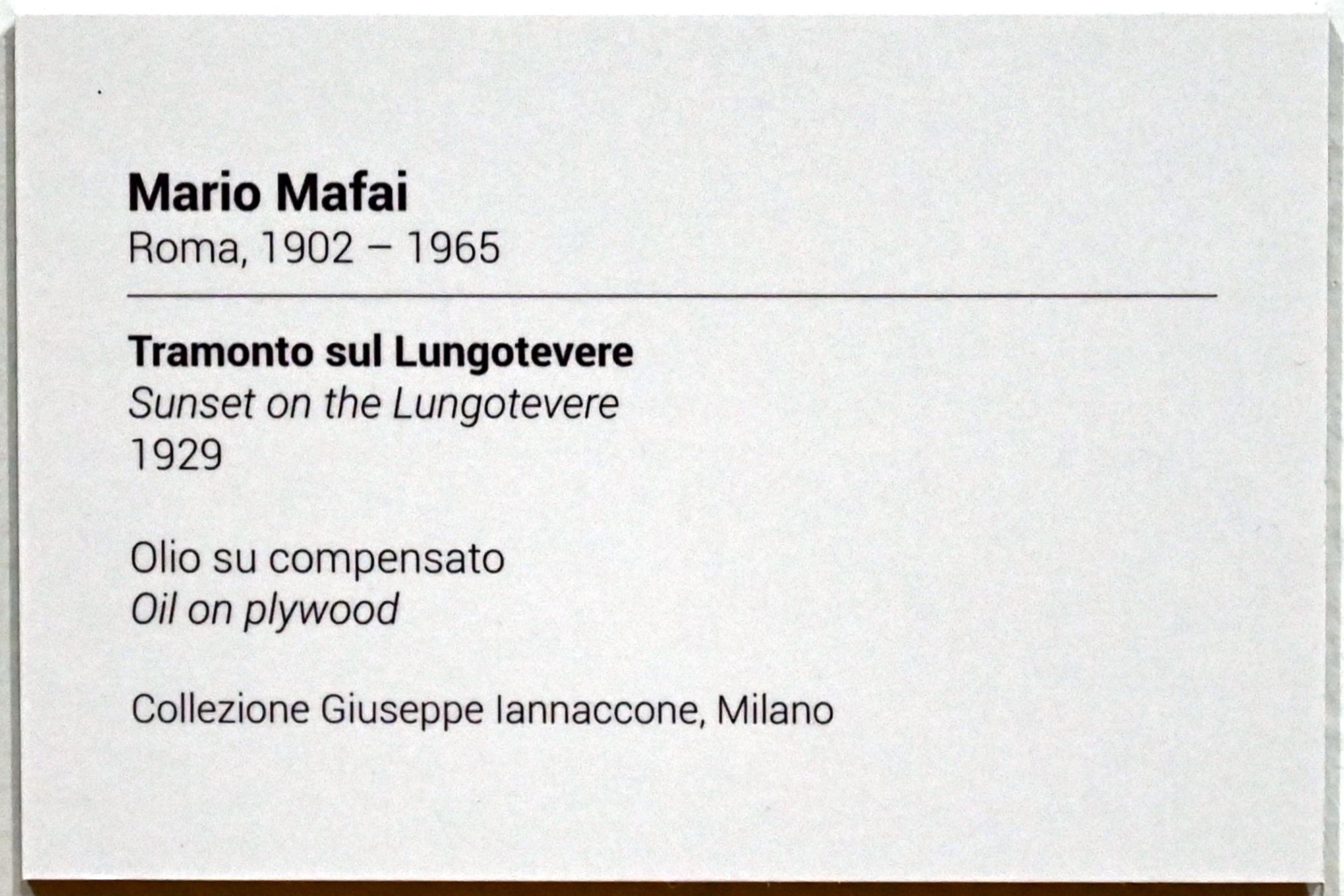 Mario Mafai (1928–1949), Sonnenuntergang am Lungotevere, Turin, GAM Torino, Ausstellung "Eine Reise gegen den Strom" vom 05.05.-12.09.2021, Saal 8, 1929, Bild 2/2