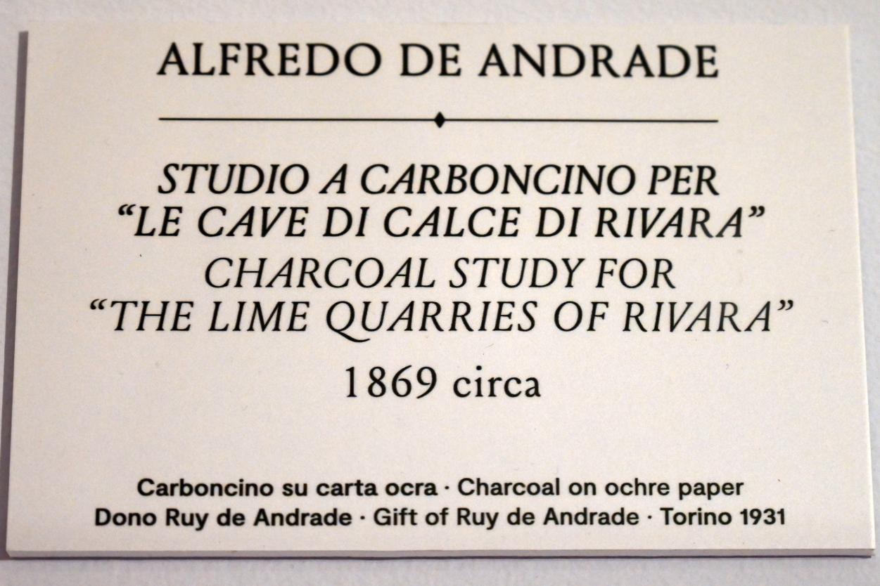 Alfredo d’Andrade (1867–1871), Kohlevorzeichnung für "Die Kalksteinbrüche von Rivara", Turin, GAM Torino, Ausstellung "Natur und Wahrheit" vom 09.07.-17.10.2021, um 1869, Bild 2/2