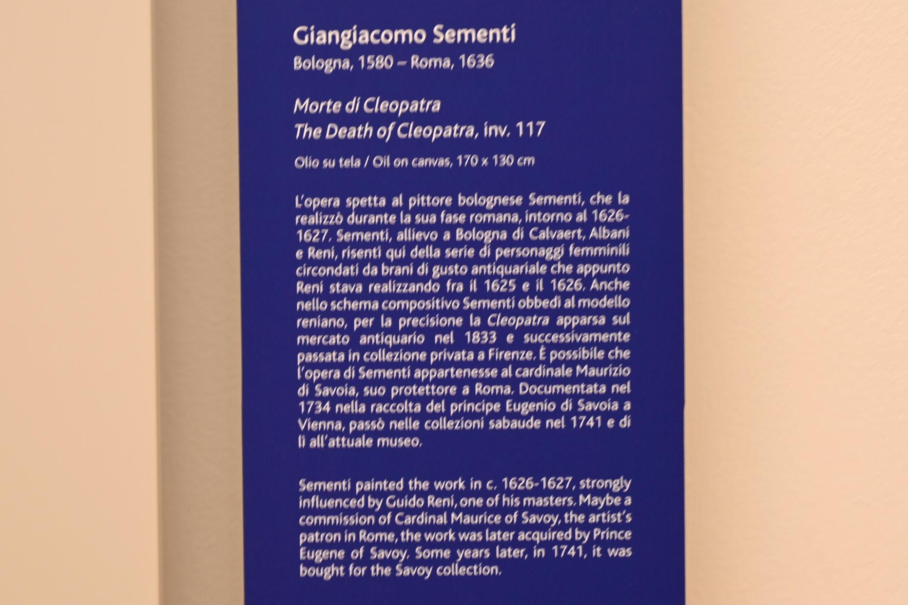 Giovanni Giacomo Sementi (1626), Tod der Kleopatra, Turin, Galleria Sabauda, Saal 26, um 1626–1627, Bild 2/2