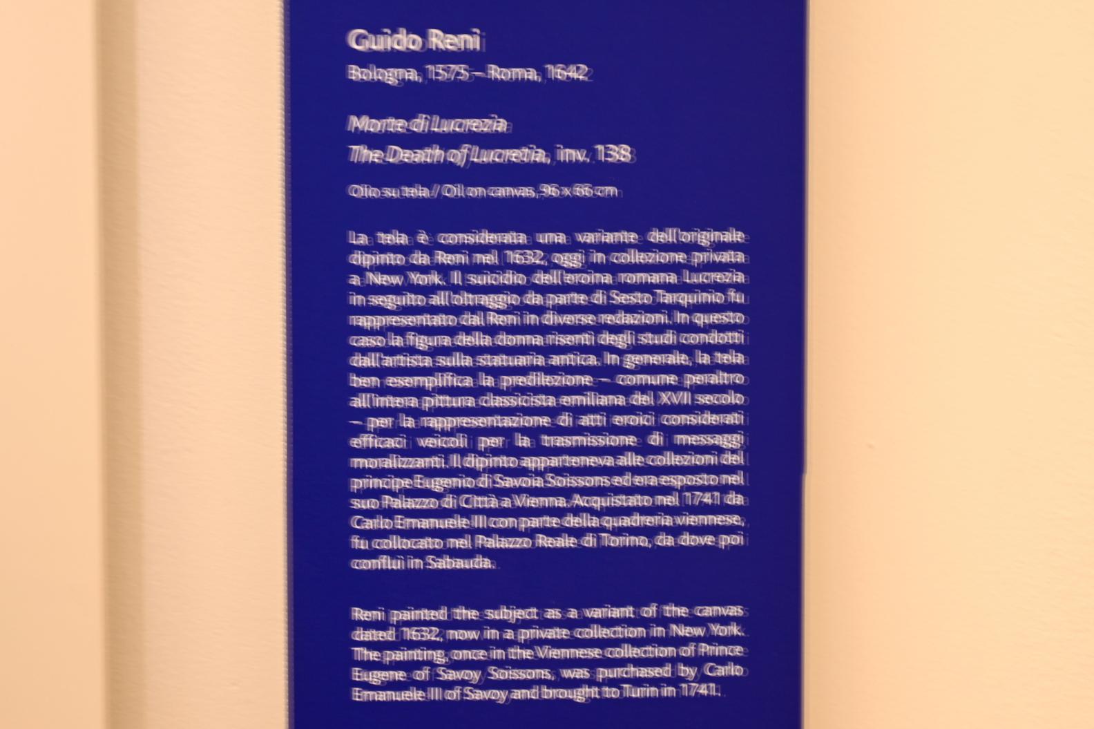 Guido Reni (1596–1641), Tod der Lucretia, Turin, Galleria Sabauda, Saal 26, 1632, Bild 2/2