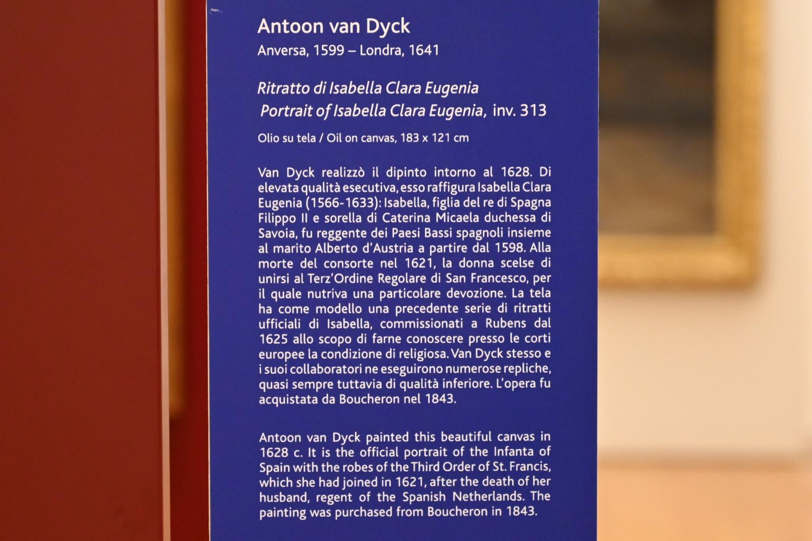 Anthonis (Anton) van Dyck (1614–1641), Porträt Isabella Clara Eugenia von Spanien, Turin, Galleria Sabauda, Saal 29, 1628, Bild 2/2