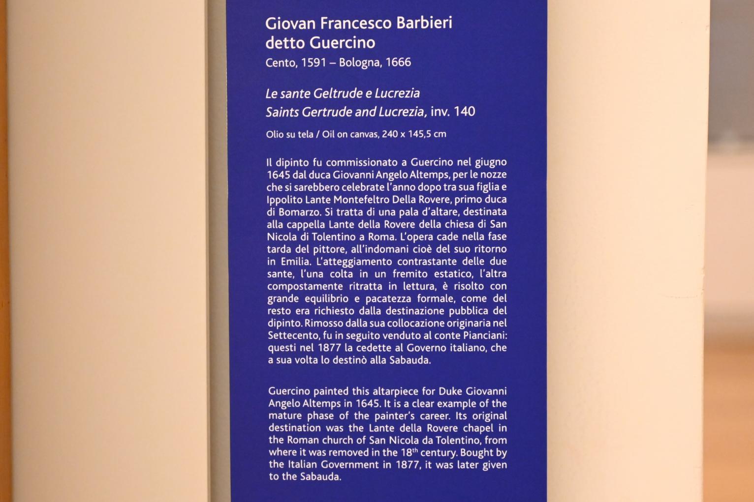 Giovanni Francesco Barbieri (Il Guercino) (1612–1659), Heilige Gertrud und Lucretia, Turin, Galleria Sabauda, Saal 30, 1645, Bild 2/2