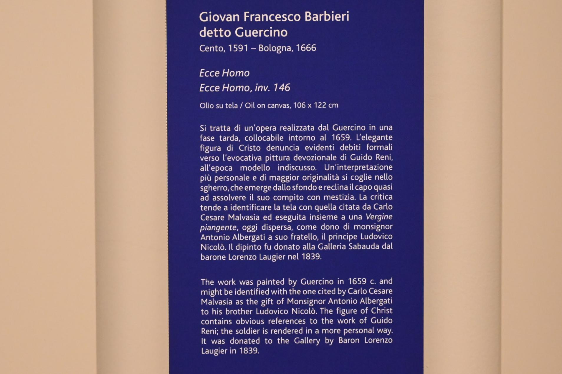 Giovanni Francesco Barbieri (Il Guercino) (1612–1659), Ecce Homo, Turin, Galleria Sabauda, Saal 30, 1659, Bild 2/2