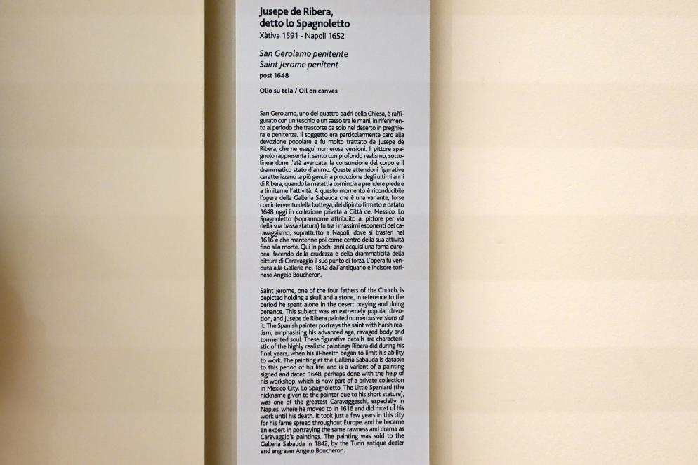 Jusepe de Ribera (1607–1650), Der büßende hl. Hieronymus, Turin, Galleria Sabauda, Saal 18, nach 1648, Bild 2/2