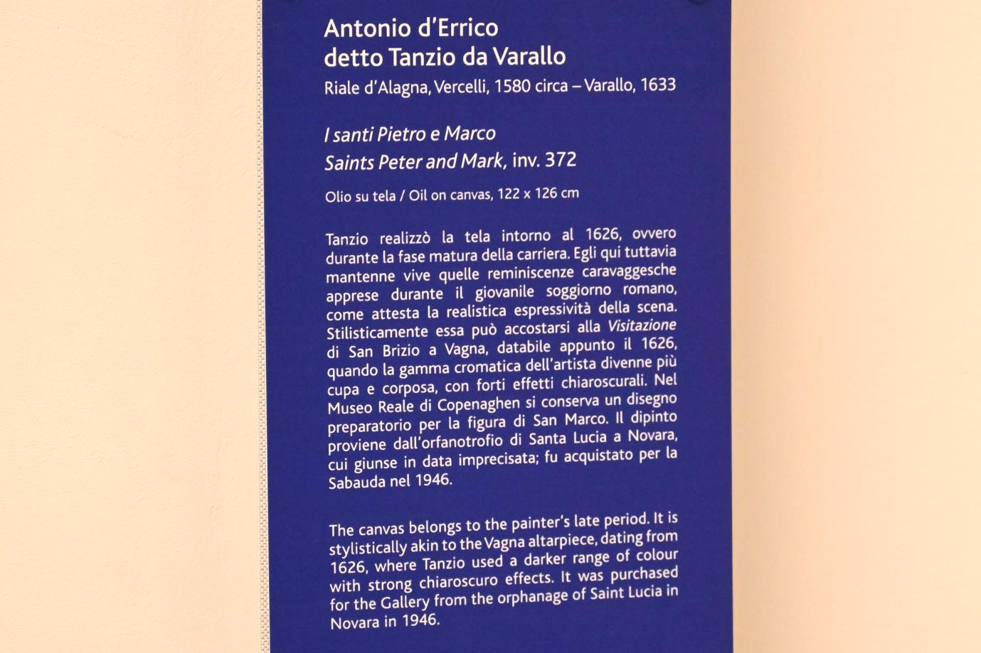 Tanzio da Varallo (Antonio d'Enrico) (1626–1630), Die Heiligen Petrus und Markus, Turin, Galleria Sabauda, Saal 20, um 1626, Bild 2/2