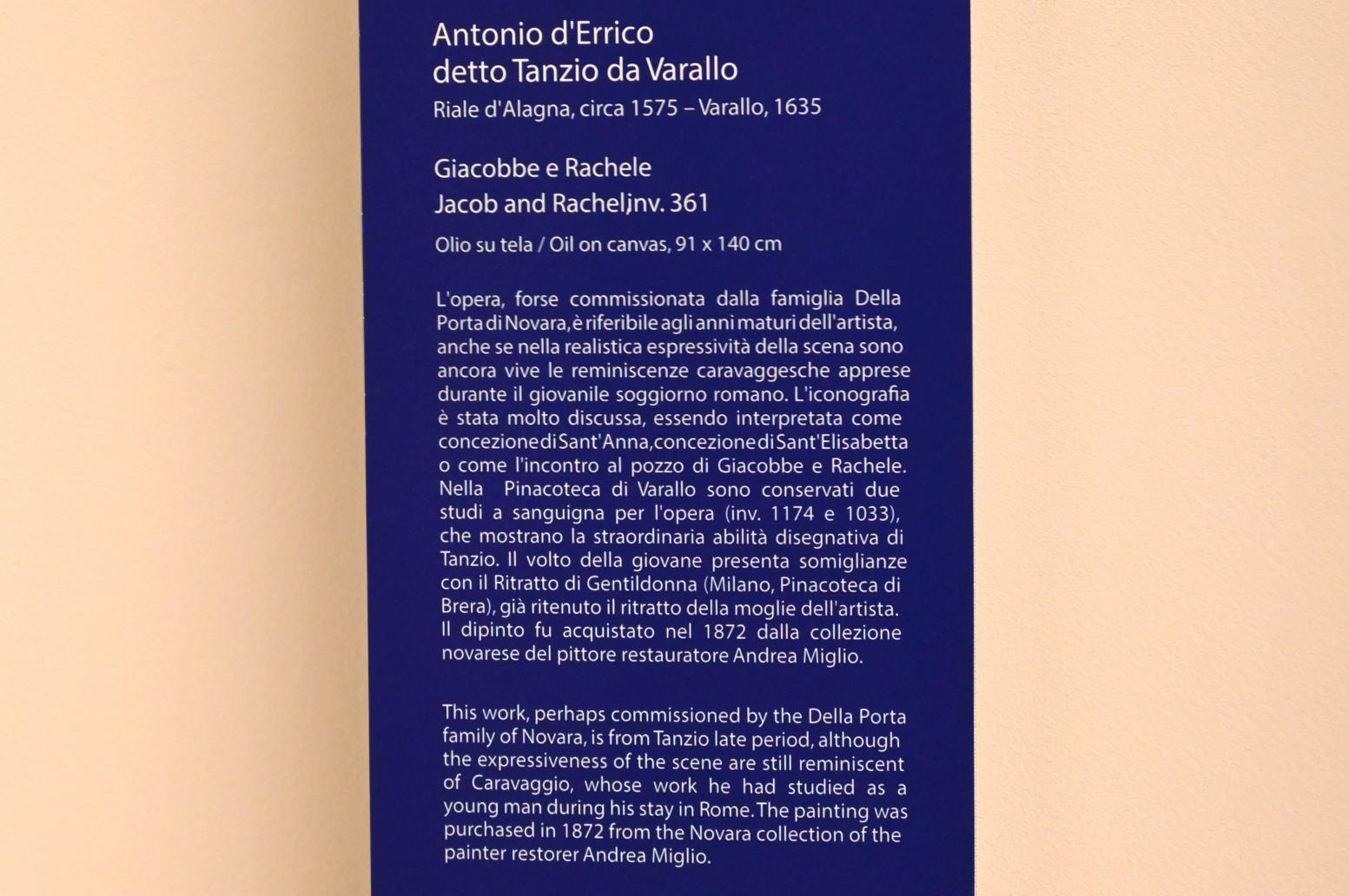 Tanzio da Varallo (Antonio d'Enrico) (1626–1630), Jakob und Rachel, Turin, Galleria Sabauda, Saal 20, Undatiert, Bild 2/2