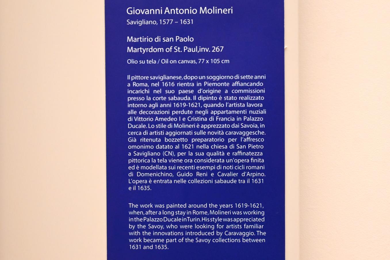 Giovanni Antonio Molineri (1620), Martyrium des hl. Paulus, Turin, Galleria Sabauda, Saal 20, um 1619–1621, Bild 2/2