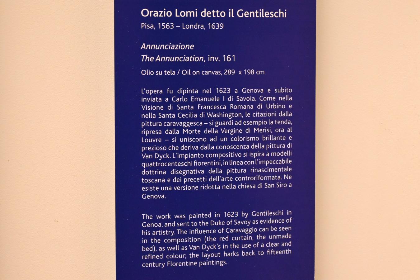 Orazio Gentileschi (1606–1632), Verkündigung, Turin, Galleria Sabauda, Saal 22, 1623, Bild 2/2