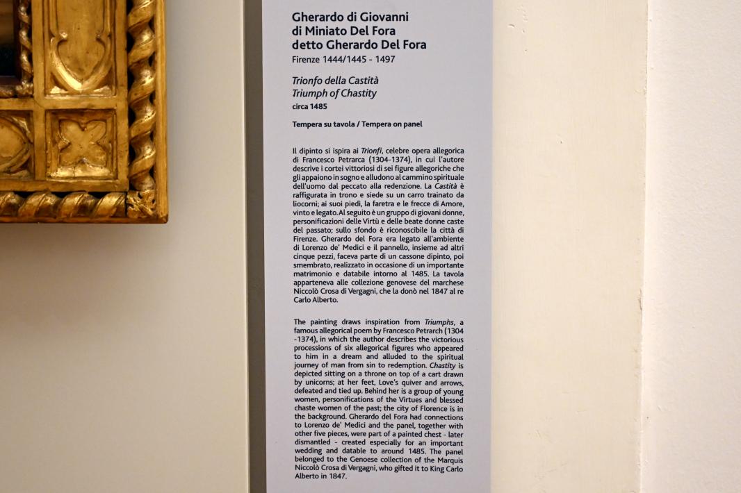 Gherardo di Giovanni del Fora (1485–1497), Triumph der Keuschheit, Turin, Galleria Sabauda, Saal 9, um 1485, Bild 2/2