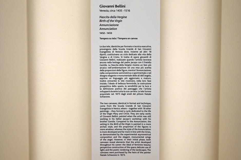 Giovanni Bellini (1452–1515), Mariä Geburt, Turin, Galleria Sabauda, Saal 10, 1452–1453, Bild 2/2