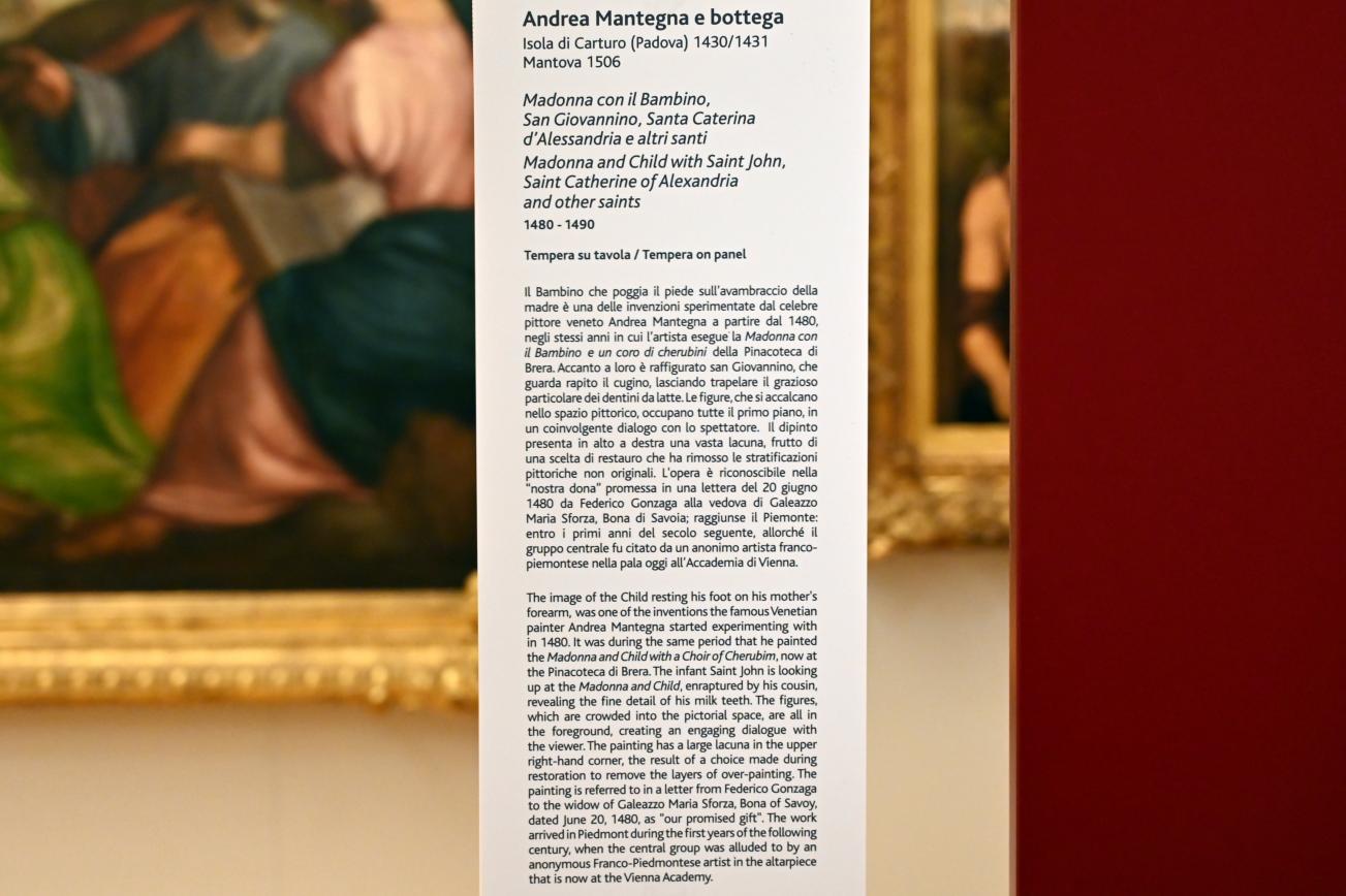 Andrea Mantegna (1451–1505), Maria mit Kind, Johannesknabe, Hl. Katharina und weiteren Heiligen, Turin, Galleria Sabauda, Saal 10, 1480–1490, Bild 2/2