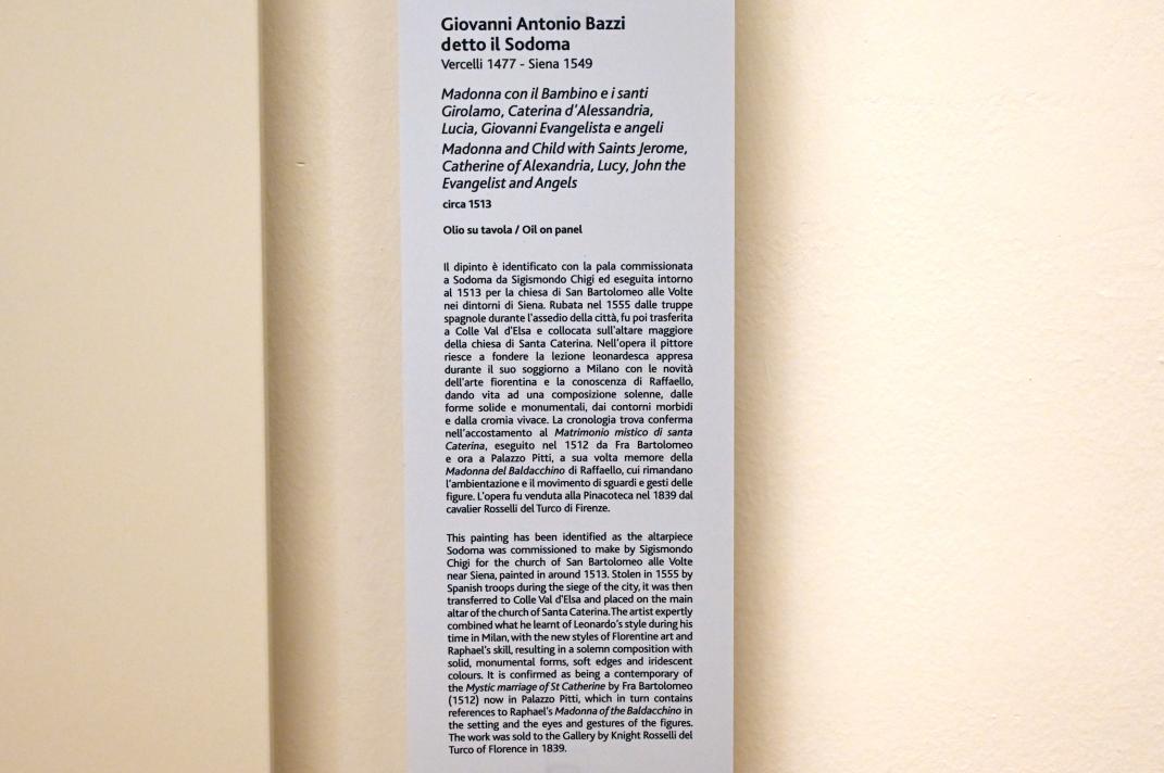 Il Sodoma (Giovanni Antonio Bazzi) (1490–1544), Maria mit Kind und den Heiligen Hieronymus, Katherina von Alexandrien, Lucia, Johannes Evangelist und Engeln, Turin, Galleria Sabauda, Saal 11, um 1513, Bild 2/2