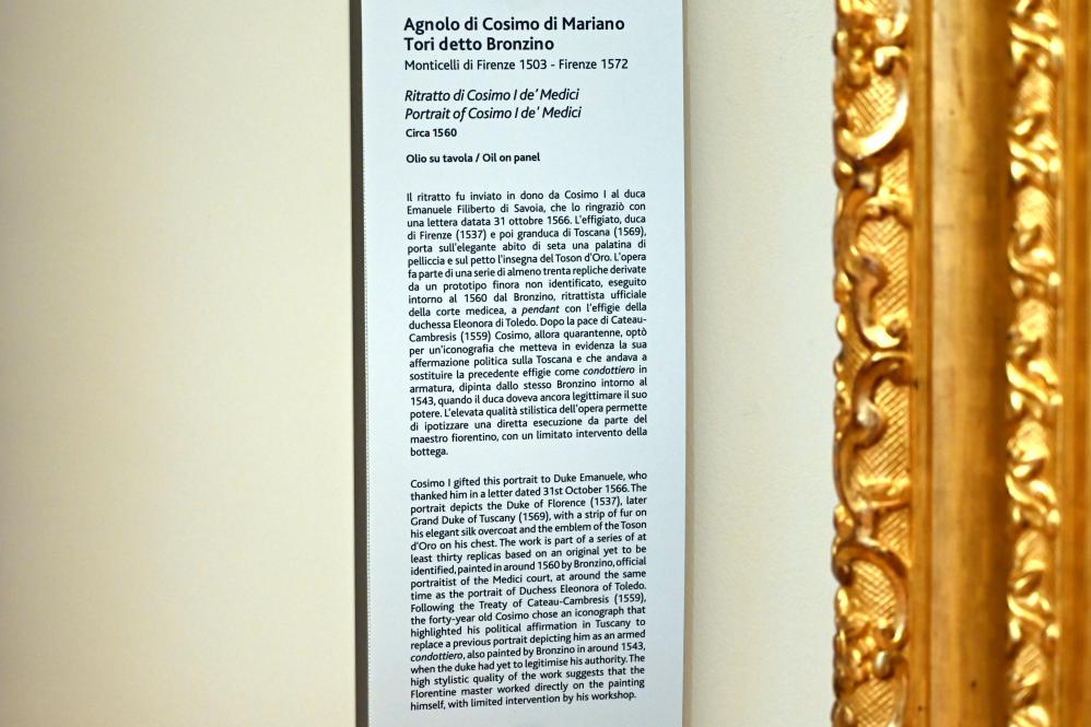 Agnolo di Cosimo di Mariano (Bronzino) (1526–1562), Porträt Cosimo I de Medici, Turin, Galleria Sabauda, Saal 12, um 1560, Bild 2/2