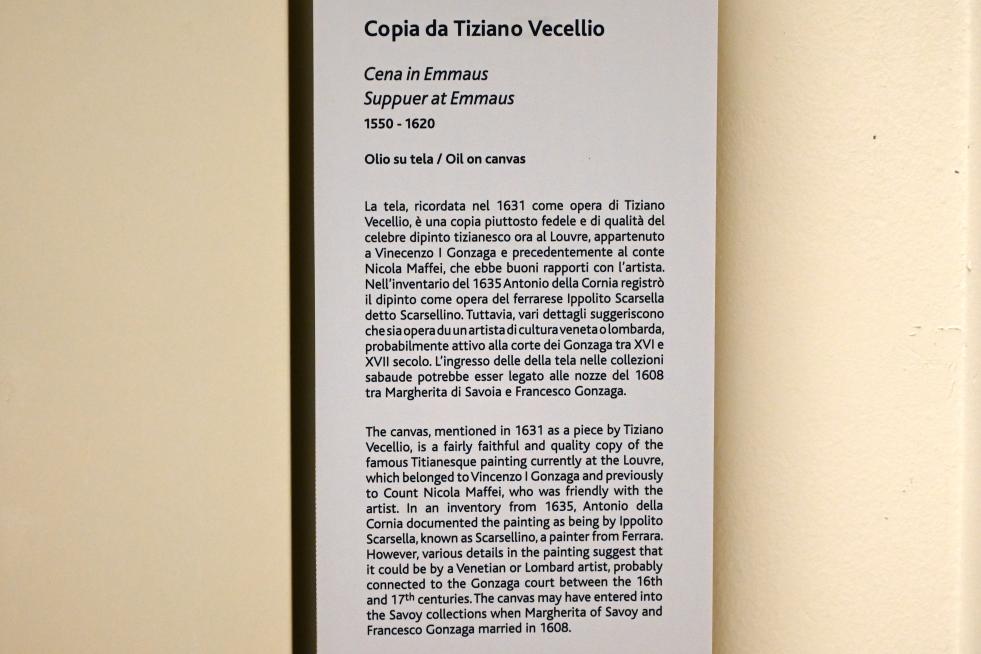 Tiziano Vecellio (Tizian) (Kopie) (1576), Abendmahl in Emmaus, Turin, Galleria Sabauda, Saal 13, 1550–1620, Bild 2/2