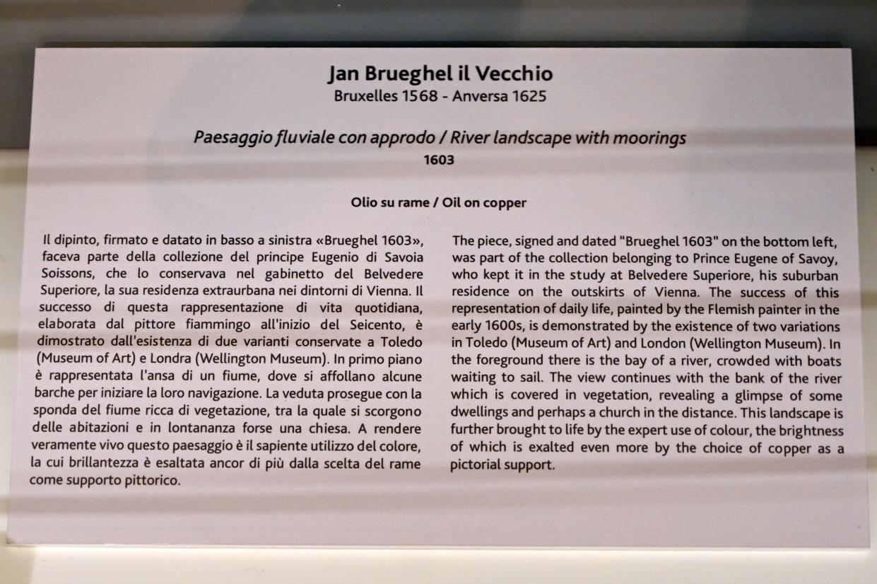 Jan Brueghel der Ältere (Samtbrueghel, Blumenbrueghel) (1593–1621), Flusslandschaft mit Bootshafen, Turin, Galleria Sabauda, Saal 14, 1603, Bild 2/2
