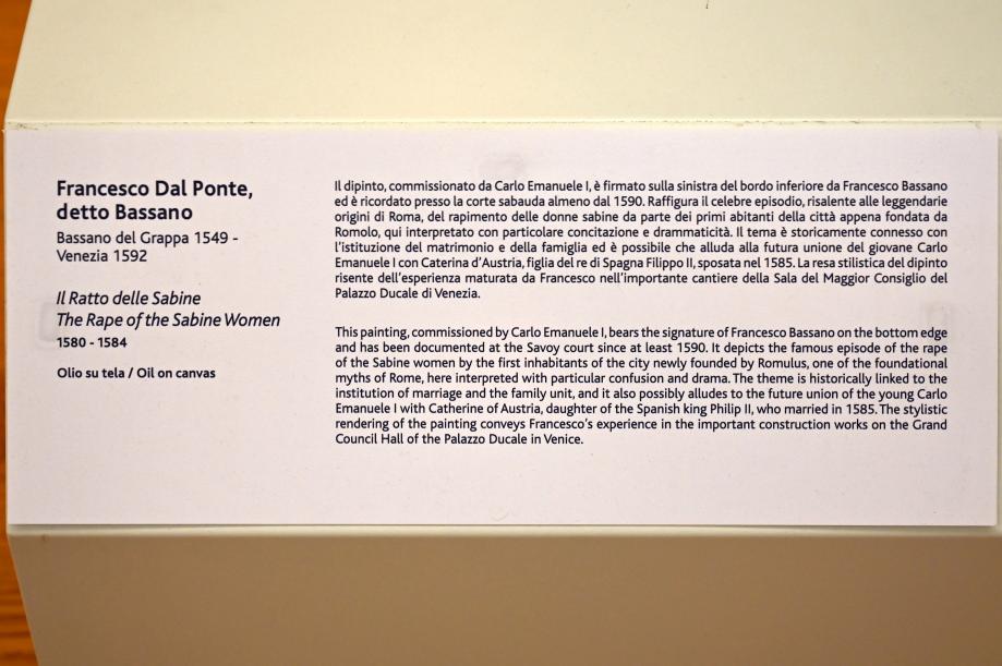 Francesco Bassano der Jüngere (1572–1582), Der Raub der Sabinerinnen, Turin, Galleria Sabauda, Saal 15, 1580–1584, Bild 2/2