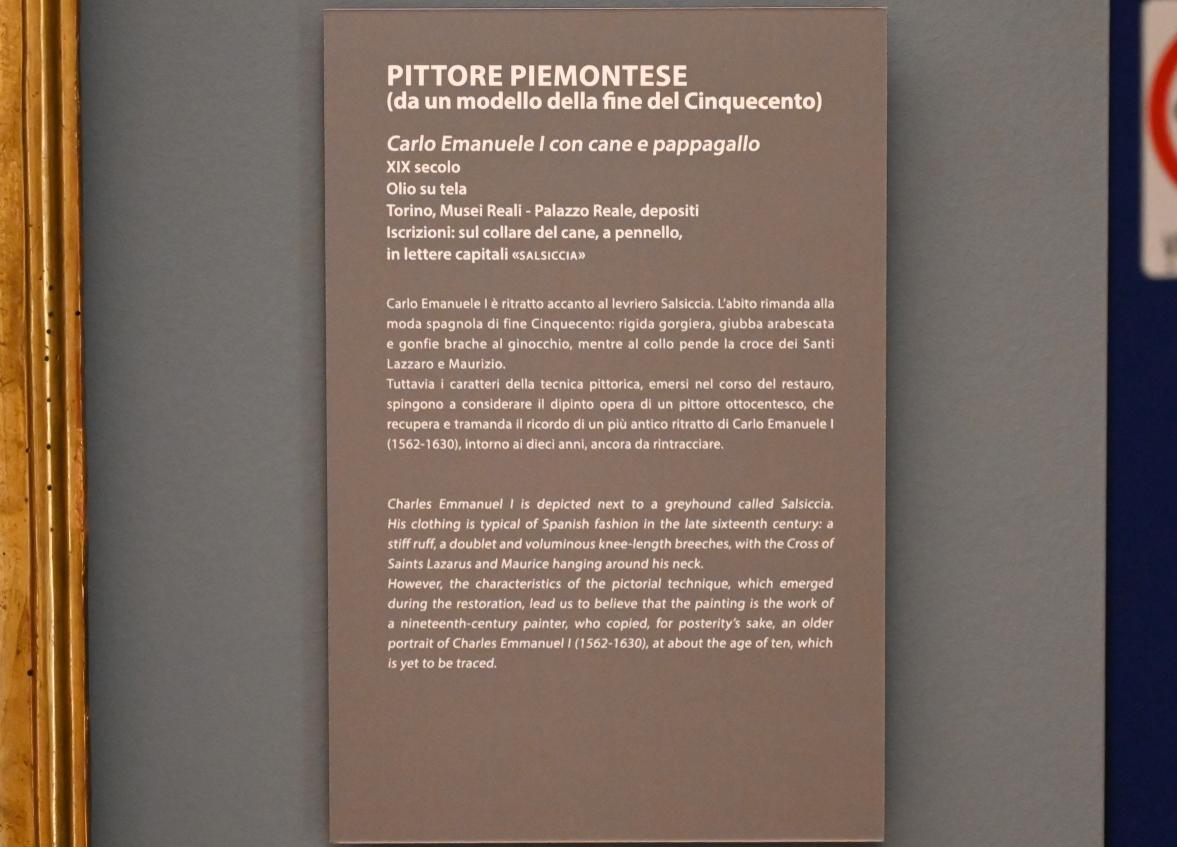 Karl Emanuel I. mit Hund und Papagei, Turin, Galleria Sabauda, Porträtgalerie 1, 19. Jhd., Bild 2/2