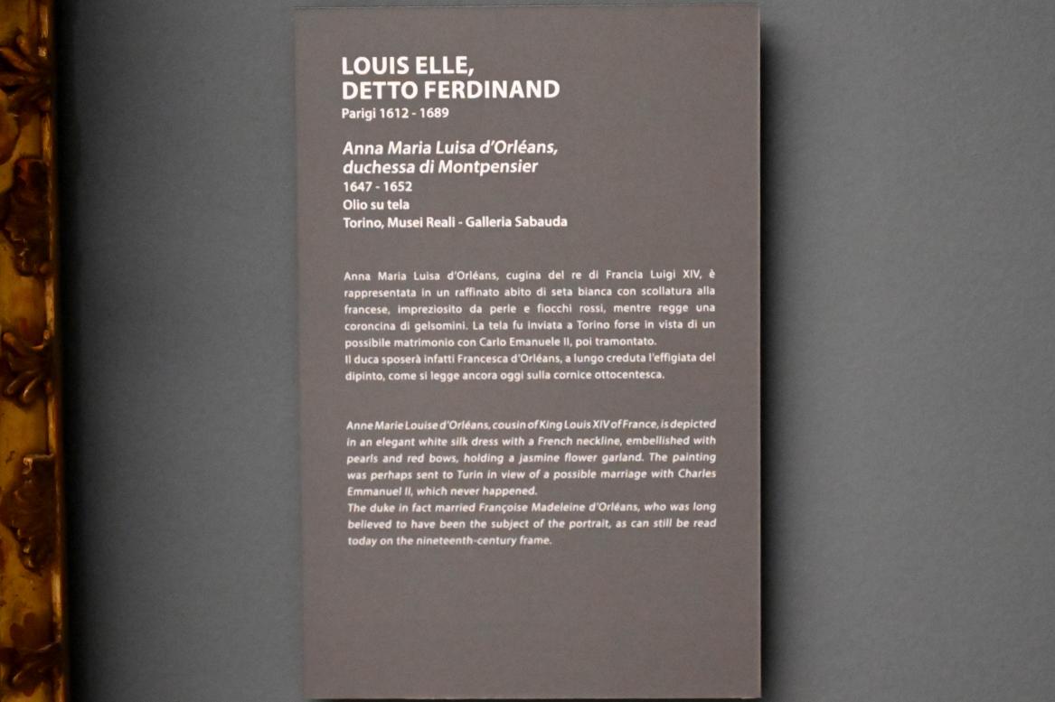Louis Ferdinand Elle der Ältere (1649), Anne Marie Louise d’Orléans, Herzogin von Montpensier, Turin, Galleria Sabauda, Porträtgalerie 2, 1647–1652, Bild 2/2