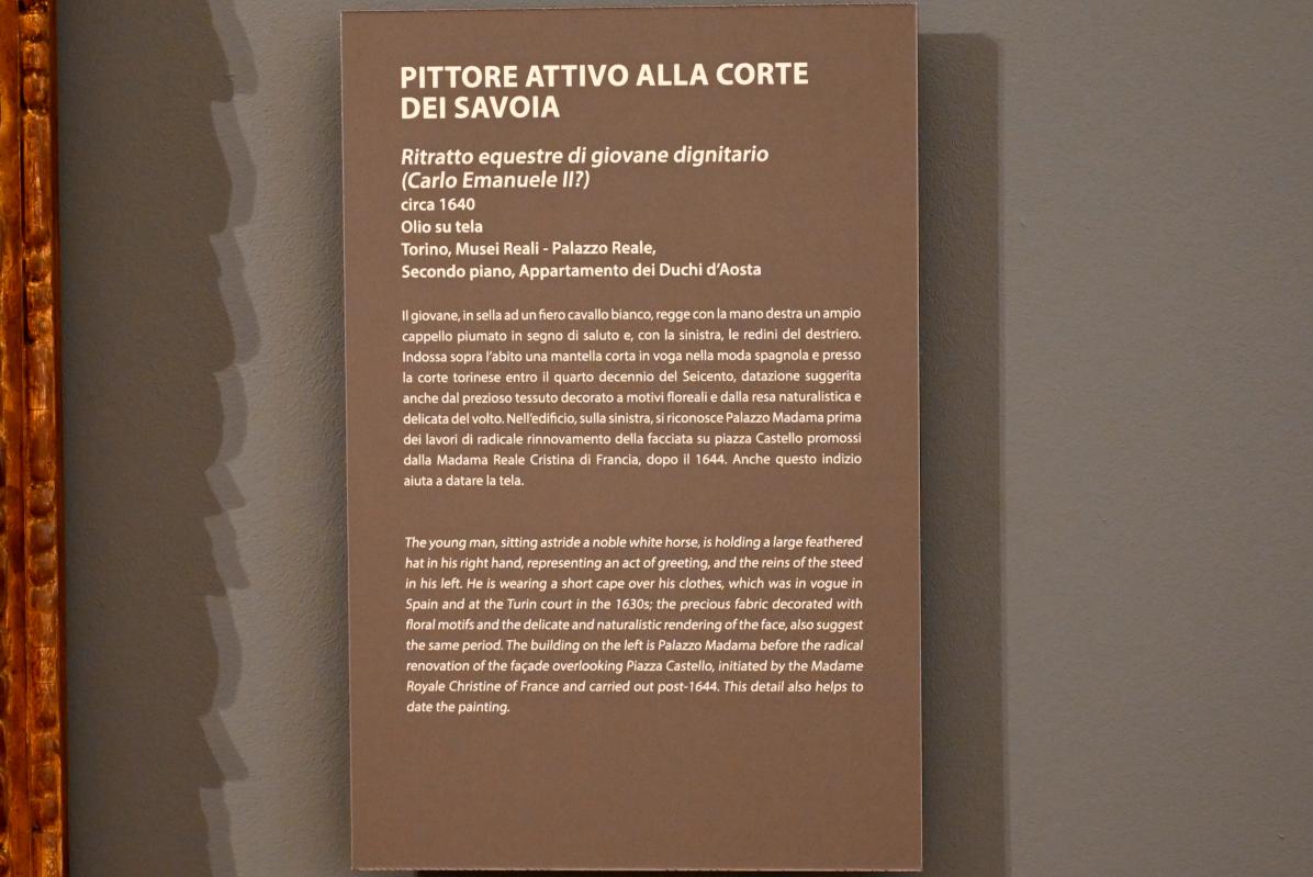 Reiterporträt eines jungen Würdenträgers (Karl Emanuel II.?), Turin, Galleria Sabauda, Porträtgalerie 3, um 1640, Bild 2/2