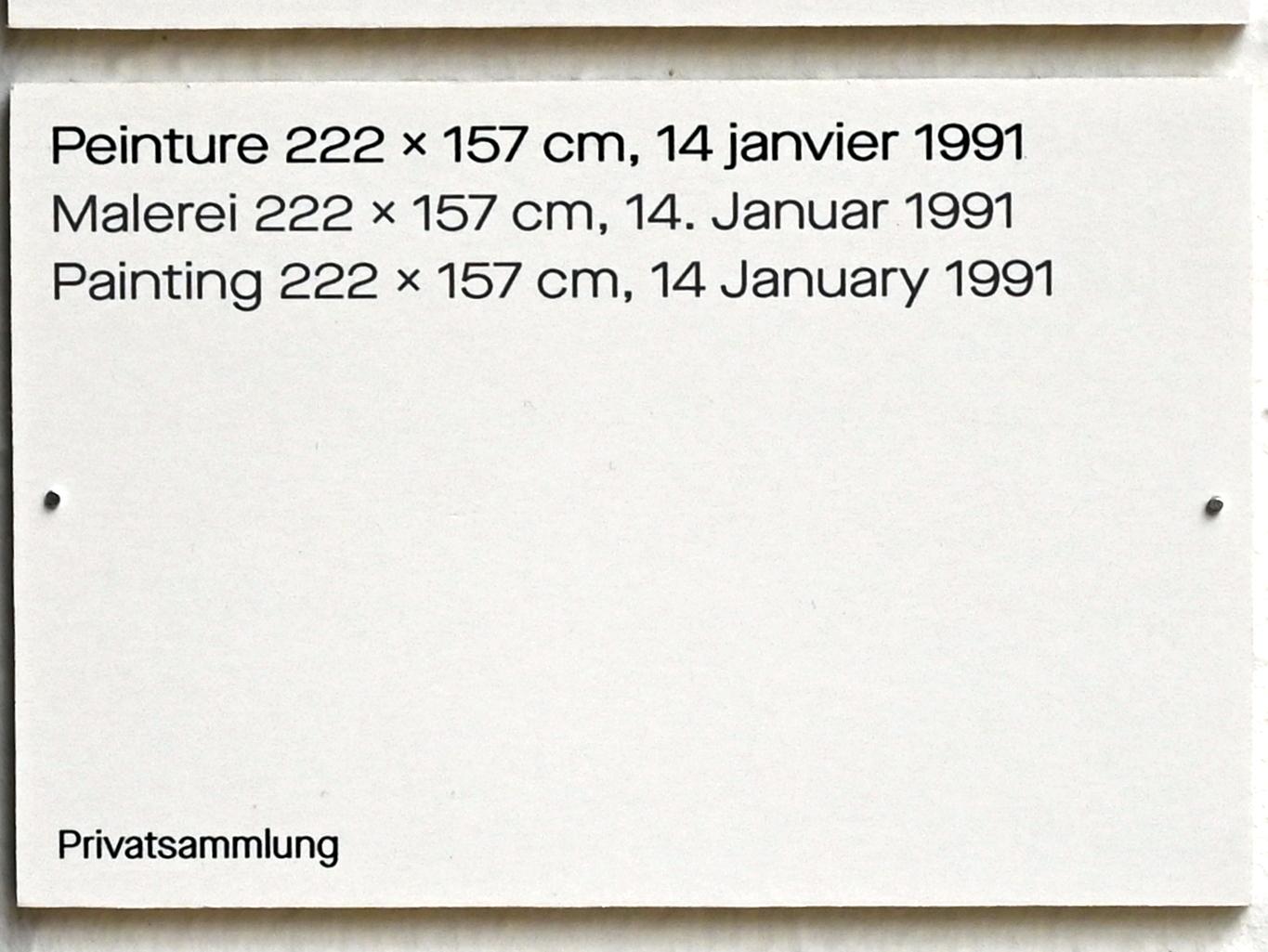 Pierre Soulages (1946–2019), Malerei 222 x 157 cm, 14. Januar 1991, Chemnitz, Kunstsammlungen am Theaterplatz, Ausstellung "Soulages" vom 28.03.-25.07.2021, Saal 1, 1991, Bild 2/2