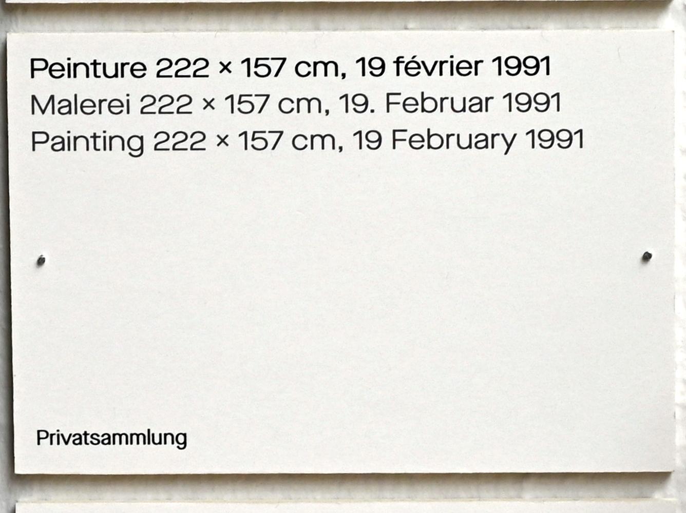 Pierre Soulages (1946–2019), Malerei 222 x 157 cm, 19. Februar 1991, Chemnitz, Kunstsammlungen am Theaterplatz, Ausstellung "Soulages" vom 28.03.-25.07.2021, Saal 1, 1991, Bild 2/2