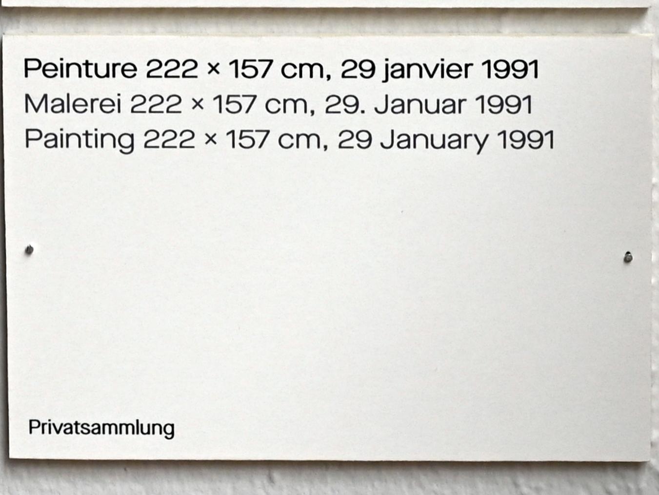 Pierre Soulages (1946–2019), Malerei 222 x 157 cm, 29. Januar 1991, Chemnitz, Kunstsammlungen am Theaterplatz, Ausstellung "Soulages" vom 28.03.-25.07.2021, Saal 1, 1991, Bild 2/2