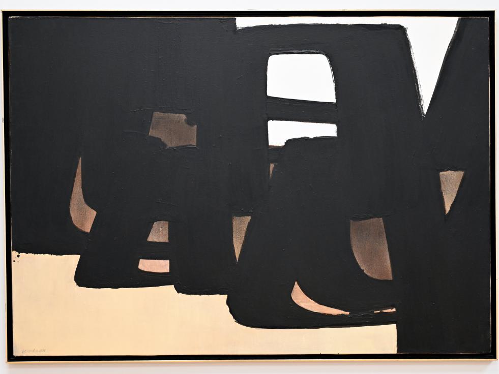 Pierre Soulages (1946–2019), Malerei 111 x 162 cm, 13. Juni 1971, Chemnitz, Kunstsammlungen am Theaterplatz, Ausstellung "Soulages" vom 28.03.-25.07.2021, Saal 2, 1971, Bild 1/2