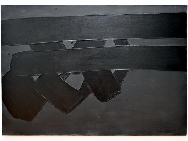 Pierre Soulages (1946–2019), Malerei 114 x 162 cm, 17. Oktober 1978, Chemnitz, Kunstsammlungen am Theaterplatz, Ausstellung "Soulages" vom 28.03.-25.07.2021, Saal 2, 1978, Bild 1/2