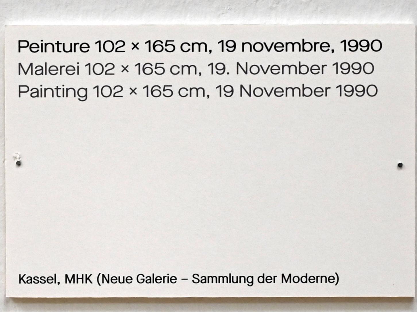 Pierre Soulages (1946–2019), Malerei 102 x 165 cm, 19. November 1990, Chemnitz, Kunstsammlungen am Theaterplatz, Ausstellung "Soulages" vom 28.03.-25.07.2021, Saal 2, 1990, Bild 2/2