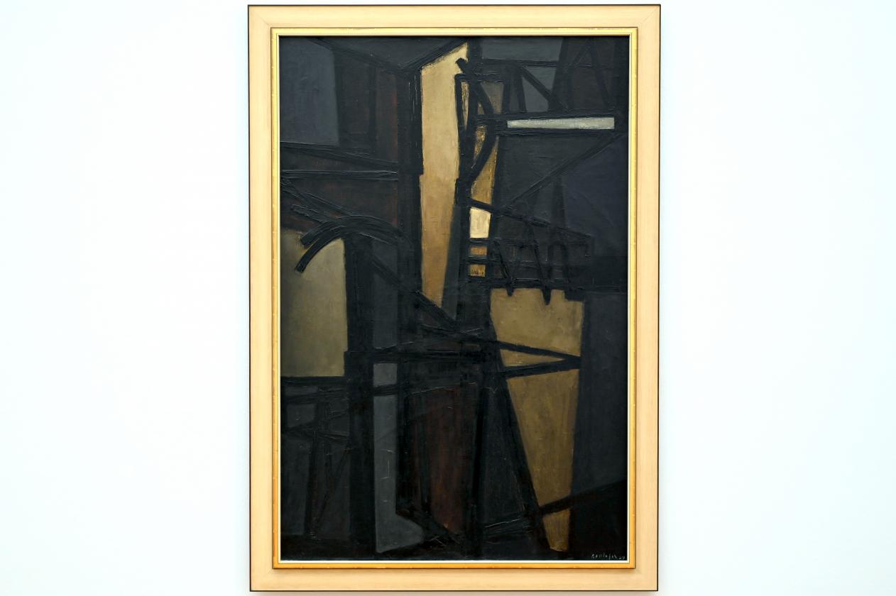 Pierre Soulages (1946–2019), Malerei 145 x 97,5 cm, Anfang 1949, Chemnitz, Kunstsammlungen am Theaterplatz, Ausstellung "Soulages" vom 28.03.-25.07.2021, Saal 5, 1949