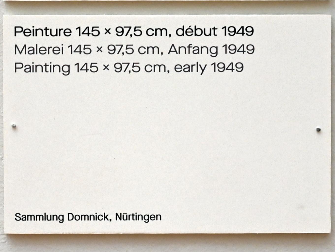 Pierre Soulages (1946–2019), Malerei 145 x 97,5 cm, Anfang 1949, Chemnitz, Kunstsammlungen am Theaterplatz, Ausstellung "Soulages" vom 28.03.-25.07.2021, Saal 5, 1949, Bild 2/2