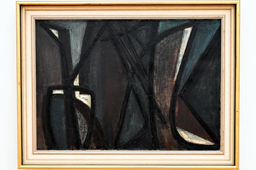 Pierre Soulages (1946–2019), Malerei 65,5 x 92 cm, 1948, Chemnitz, Kunstsammlungen am Theaterplatz, Ausstellung "Soulages" vom 28.03.-25.07.2021, Saal 5, 1948