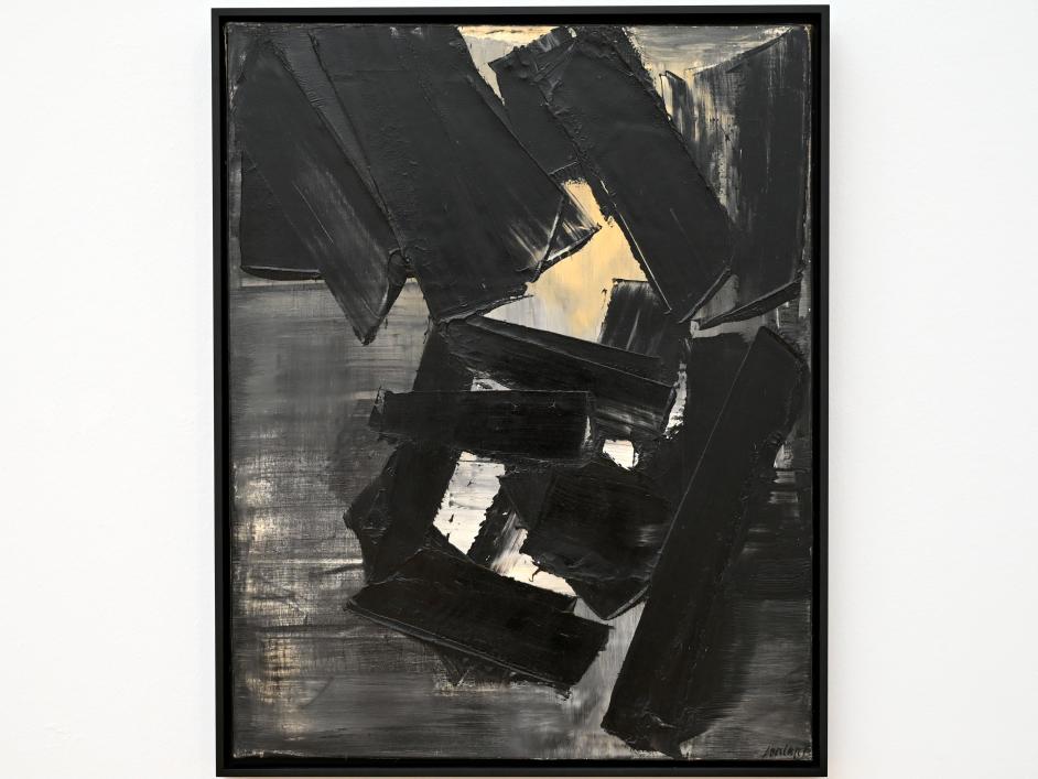 Pierre Soulages (1946–2019), Malerei 89,5 x 70,5 cm, 7. August 1959, Chemnitz, Kunstsammlungen am Theaterplatz, Ausstellung "Soulages" vom 28.03.-25.07.2021, Saal 6, 1959