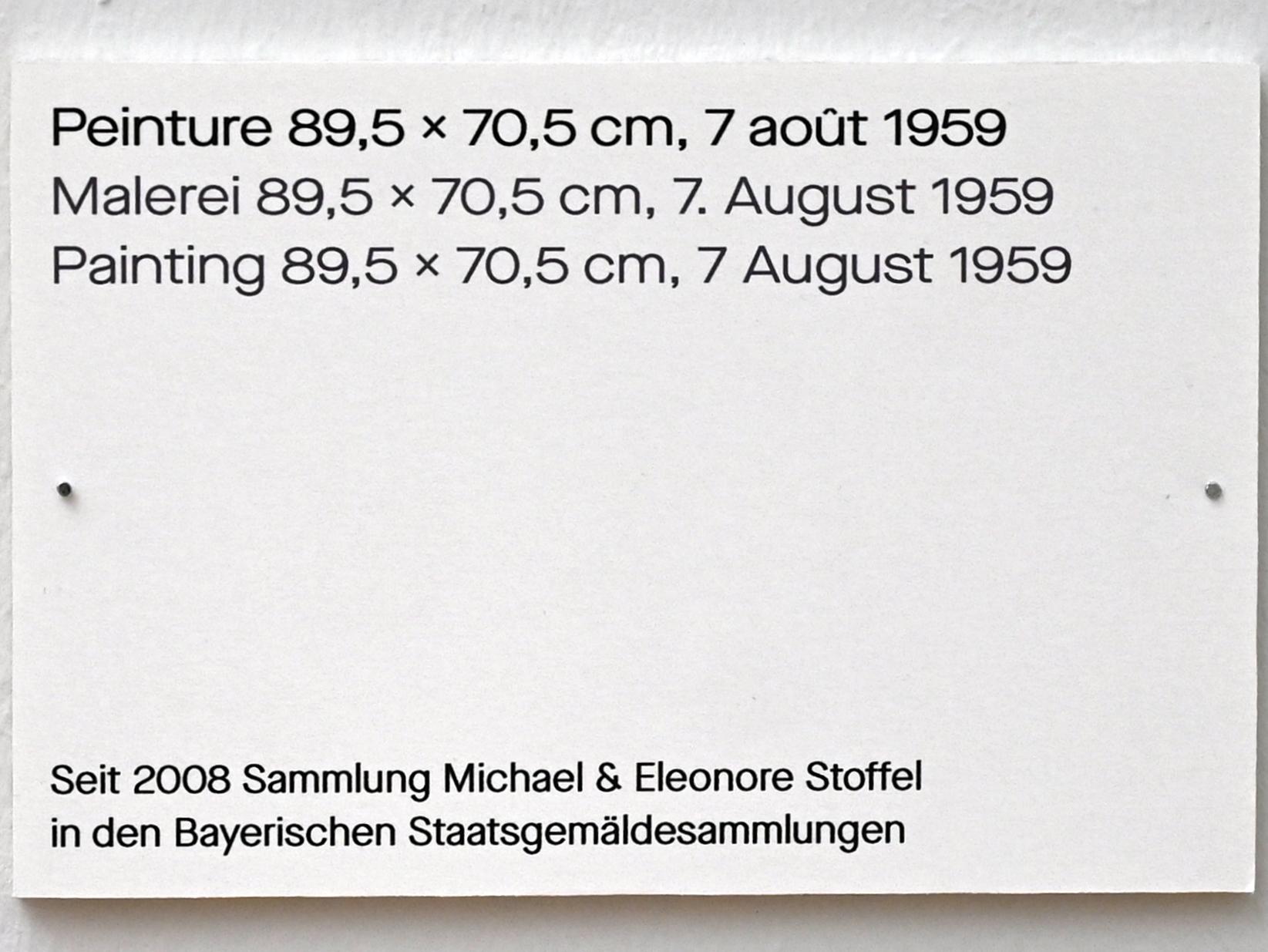 Pierre Soulages (1946–2019), Malerei 89,5 x 70,5 cm, 7. August 1959, Chemnitz, Kunstsammlungen am Theaterplatz, Ausstellung "Soulages" vom 28.03.-25.07.2021, Saal 6, 1959, Bild 2/2