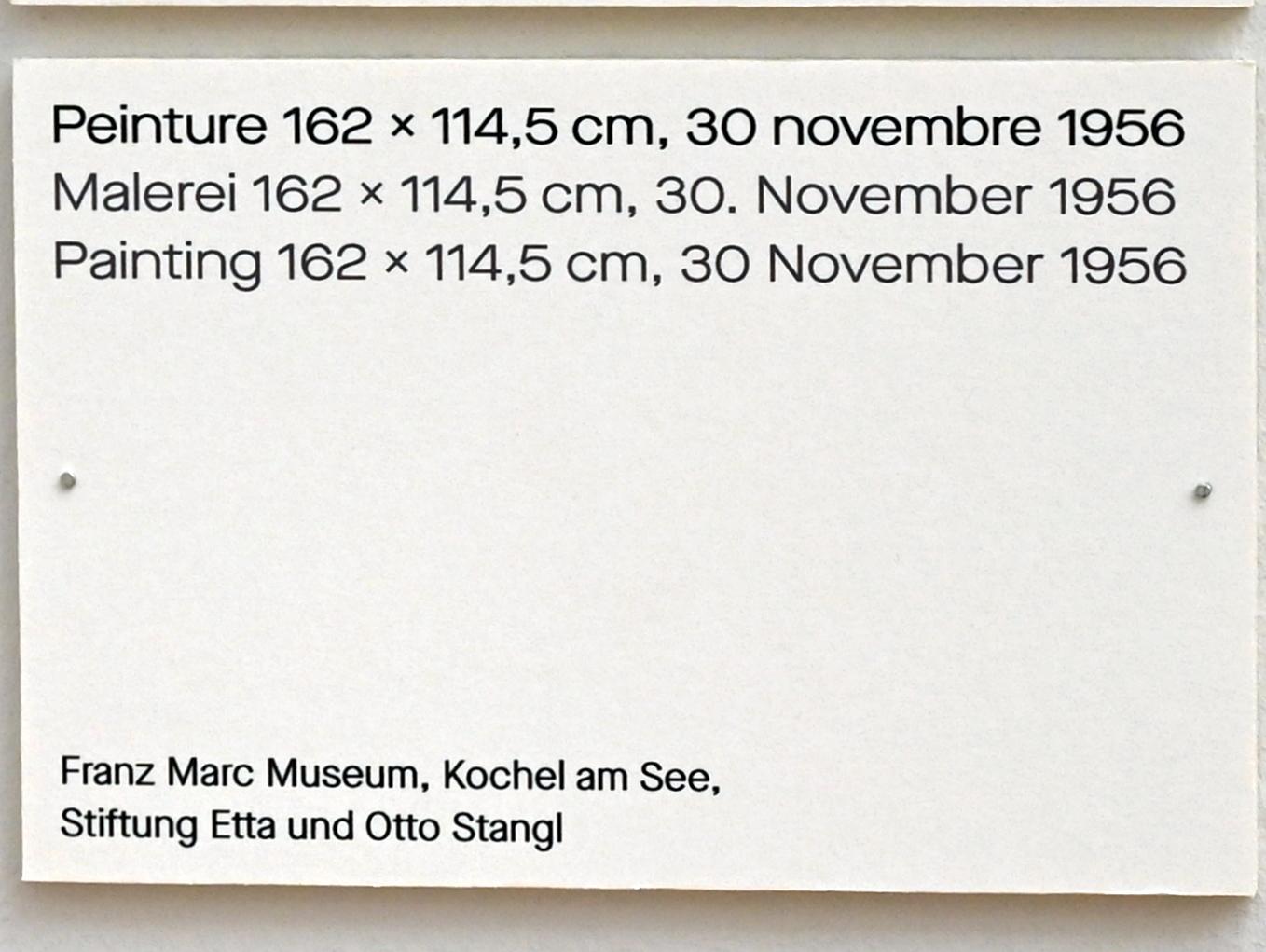 Pierre Soulages (1946–2019), Malerei 162 x 114,5 cm, 30. November 1956, Chemnitz, Kunstsammlungen am Theaterplatz, Ausstellung "Soulages" vom 28.03.-25.07.2021, Saal 6, 1956, Bild 2/2