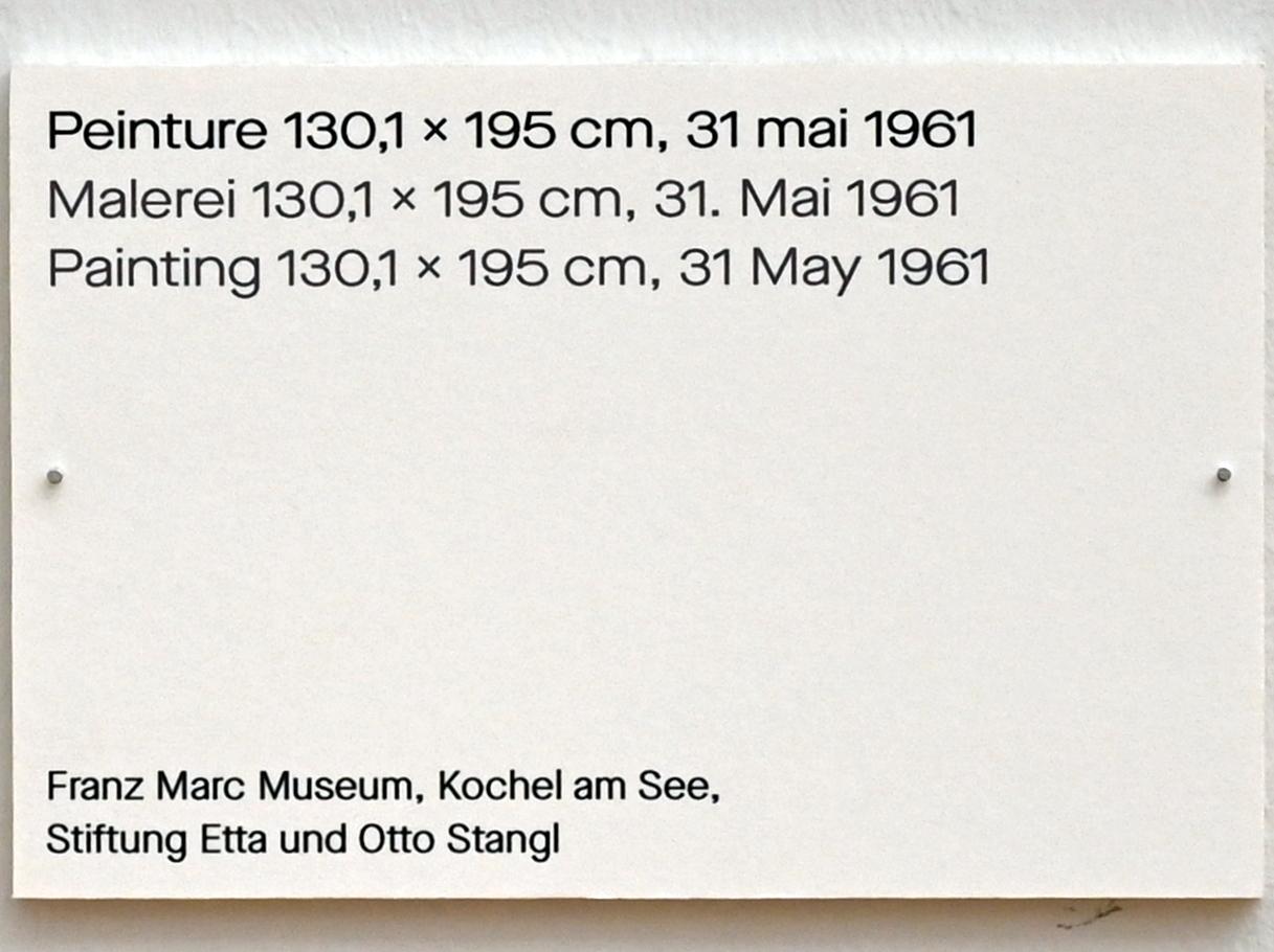 Pierre Soulages (1946–2019), Malerei 130,1 x 195 cm, 31. Mai 1961, Chemnitz, Kunstsammlungen am Theaterplatz, Ausstellung "Soulages" vom 28.03.-25.07.2021, Saal 6, 1961, Bild 2/2