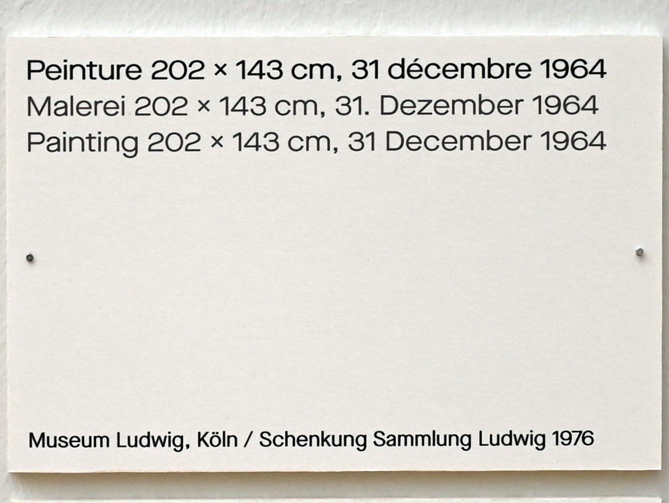Pierre Soulages (1946–2019), Malerei 202 x 143 cm, 31. Dezember 1964, Chemnitz, Kunstsammlungen am Theaterplatz, Ausstellung "Soulages" vom 28.03.-25.07.2021, Saal 6, 1964, Bild 2/2