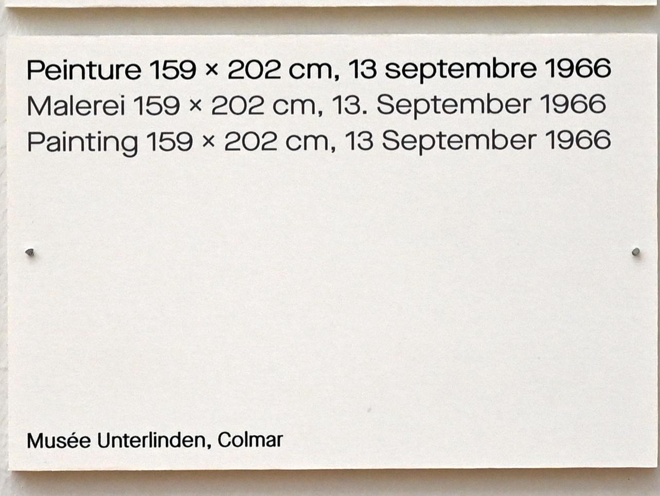 Pierre Soulages (1946–2019), Malerei 159 x 202 cm, 13. September 1966, Chemnitz, Kunstsammlungen am Theaterplatz, Ausstellung "Soulages" vom 28.03.-25.07.2021, Saal 6, 1966, Bild 2/2