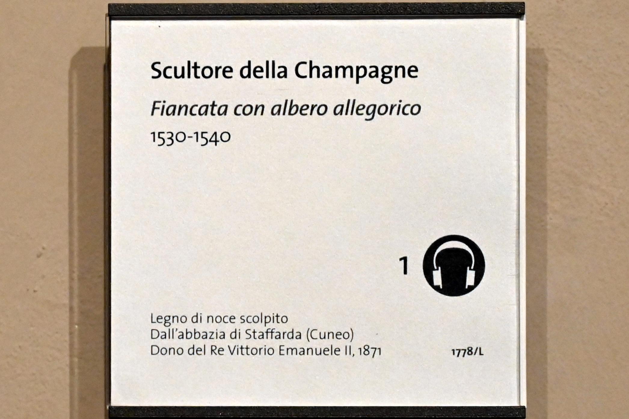 Gestühlwange mit allegorischem Baum, Revello, Kloster Staffarda, jetzt Turin, Museo civico d'arte antica, Saal 2, 1530–1540, Bild 2/2