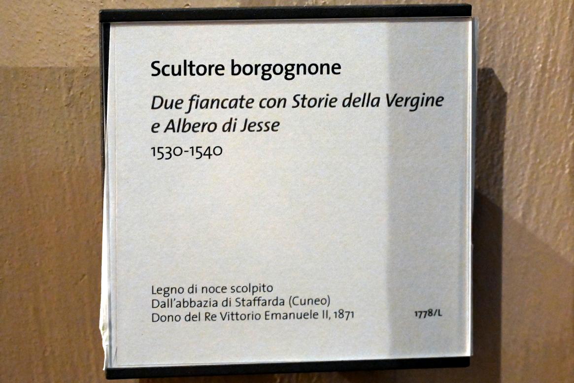 Zwei Holzwangen mit Darstellungen aus dem Leben Mariens und der Wurzel Jesse, Revello, Kloster Staffarda, jetzt Turin, Museo civico d'arte antica, Saal 2, 1530–1540, Bild 3/3