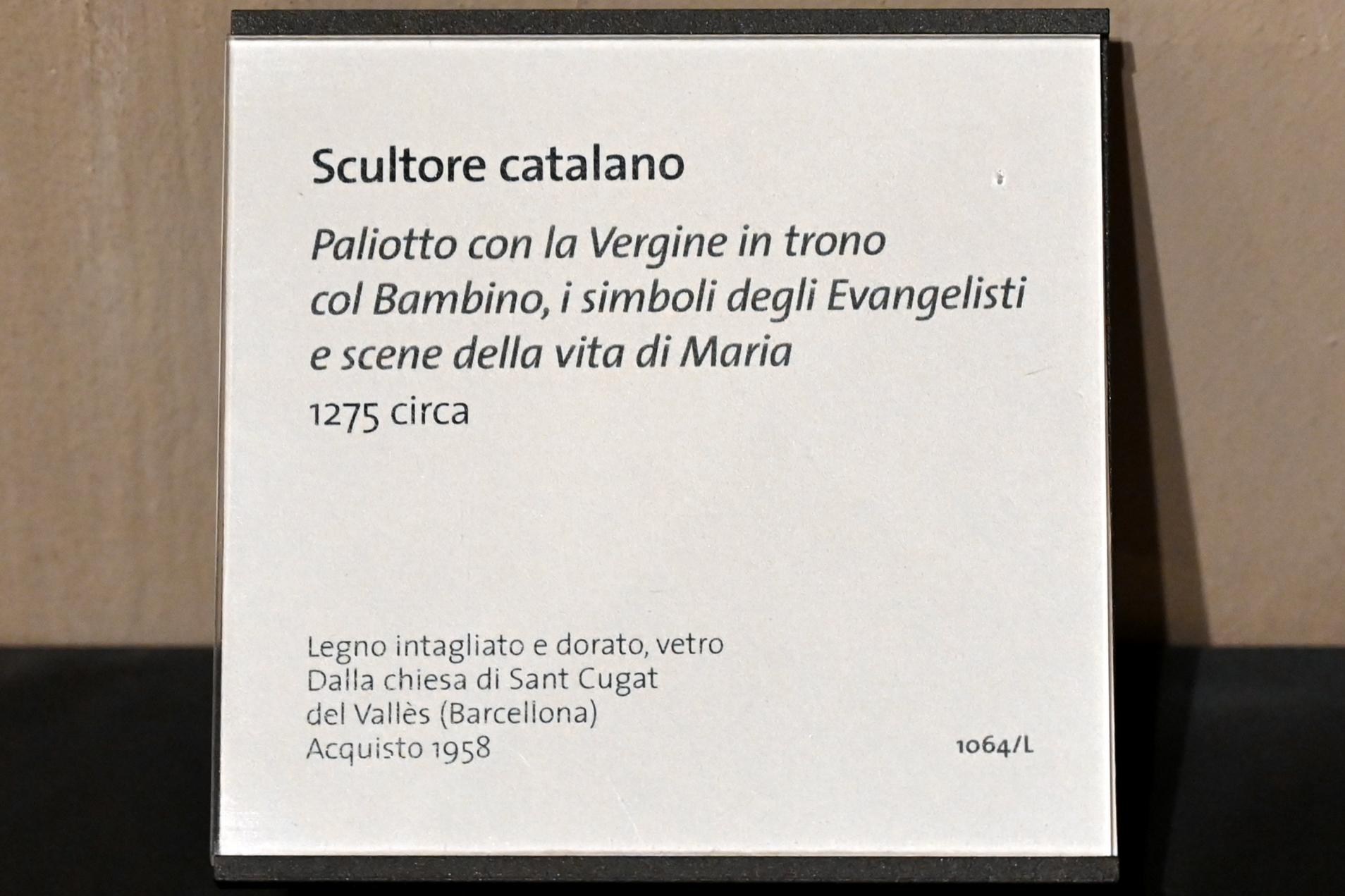 Antependium mit der Thronenden Maria mit Kind, den Symbolen der Evangelisten und Szenen aus dem Marienleben, Sant Cugat del Vallès, Kloster Sant Cugat del Vallès, jetzt Turin, Museo civico d'arte antica, Saal 3, um 1275, Bild 2/2