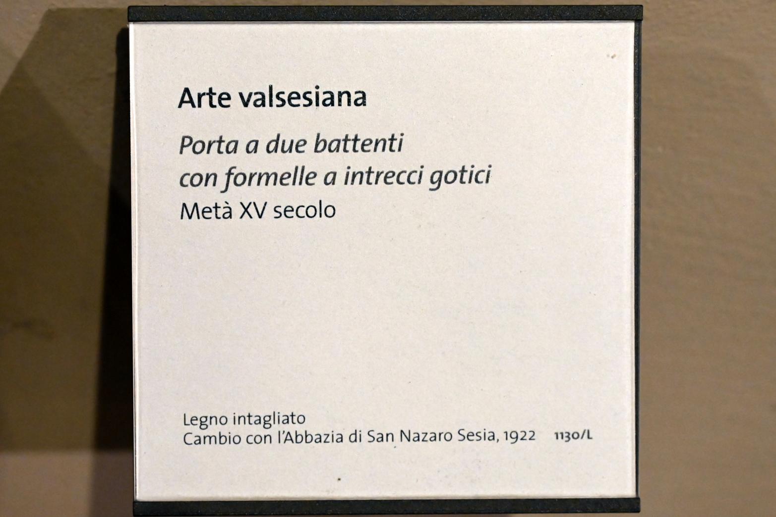 Zweiflügelige Tür mit ineinandergreifenden gotischen Kacheln, San Nazzaro Sesia, Abbazia dei Santi Nazario e Celso, jetzt Turin, Museo civico d'arte antica, Saal 3, Mitte 15. Jhd., Bild 2/2