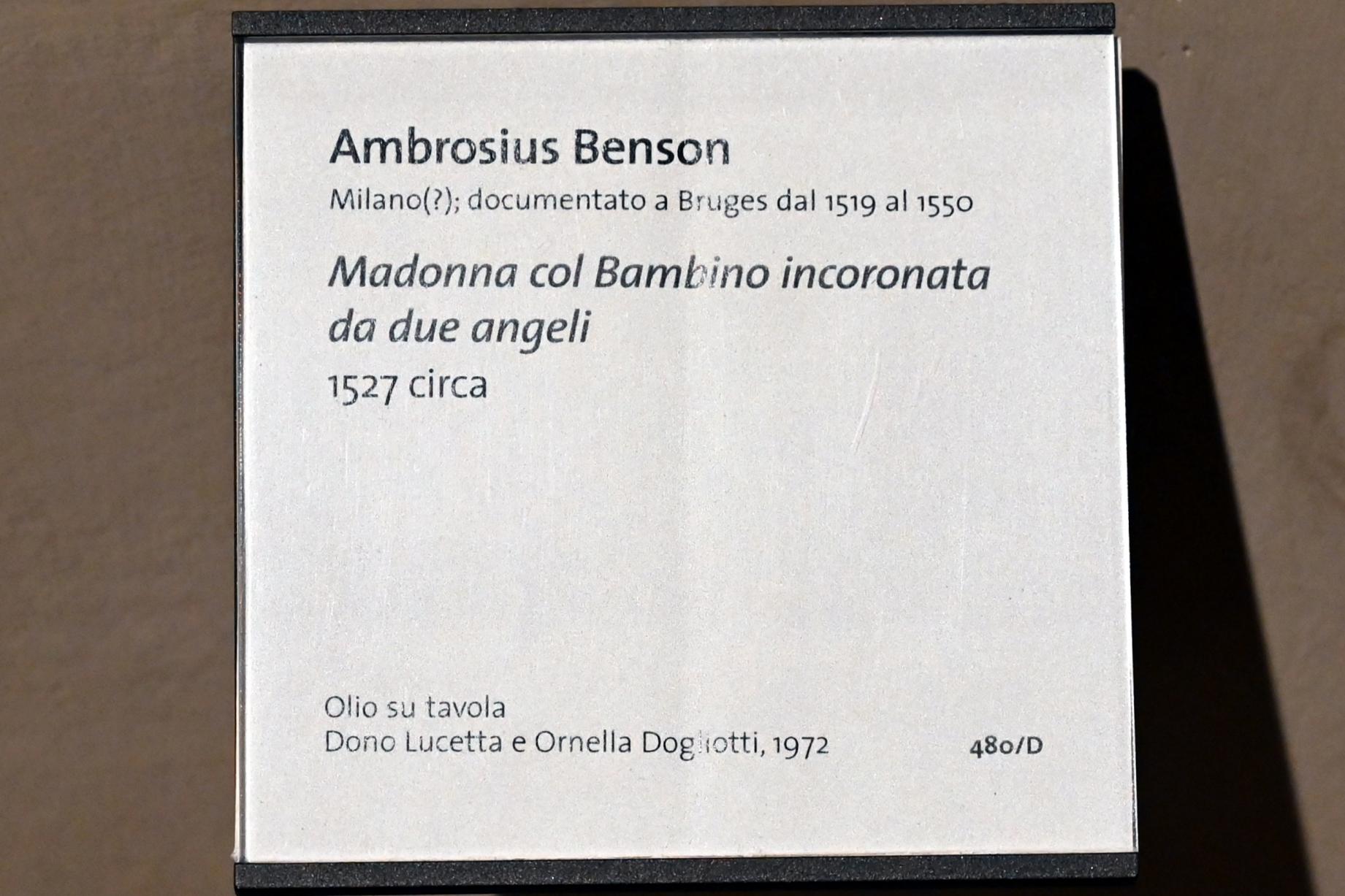 Ambrosius Benson (1525–1531), Maria mit Kind gekrönt von zwei Engeln, Turin, Museo civico d'arte antica, Saal 3, um 1527, Bild 2/2